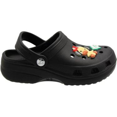 Imagem de Clog Juvenil Largo Yvate Bottons Removíveis Confortável Menino, Preto,