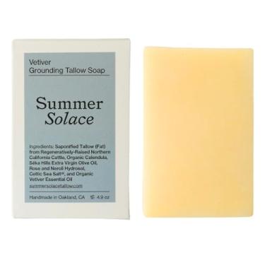 Imagem de Summer Solace Tallow Saboneteira totalmente natural para rosto e corpo, esfoliante, profundamente nutritiva, feita à mão, hidratante para pele seca e sensível com vetor indonésio 100 ml (Vetiver)