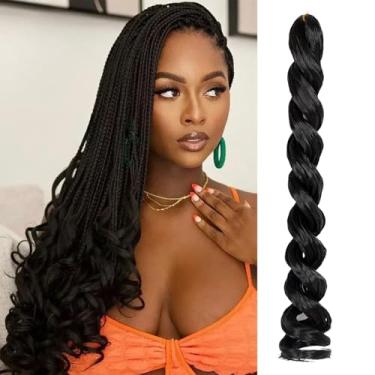 Imagem de Cabelo ondulado solto com cachos franceses tranças de crochê preto natural 100 g 61 pacote 1 pacote de cabelo trançado encaracolado pré esticado e saltitante - extensões de cabelo sintético ondulado