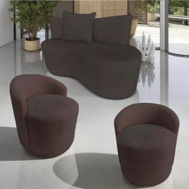 Imagem de Kit Namoradeira + 2 Poltronas Yara Orgânica Couro Marrom - Mazzero Dec