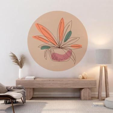 Imagem de Adesivo Redondo Decorativo Círculo Boho 03 Com Plantas Linha Contínua Estilo Moderno Ideal Para Sala Quarto Escritório Parede Lavável