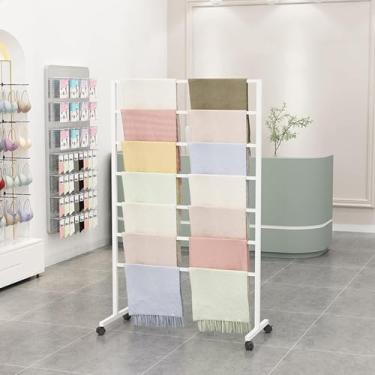 Imagem de Lenços De Metal De Pé Livre Exibem Rack De Lenço De Seda Com Rodas Organizador De Roupas Racks De Roupas Xale De Tecido Pendurado Gravatas Titular Loja De Roupas Prateleiras De V, B, 120CM