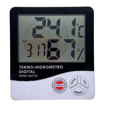 Imagem de Termômetro Digital + Certificado De Calibração Rastreável Rbc Com Higrômetro - Medição De Temperatura e Umidade Com Relógio Digital E Alarme Sem Fio