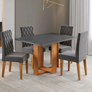 Imagem de Mesa de Jantar 4 Lugares Afrodite com Vidro Marrom/Grafite/Veludo Cinza - Viero Móveis