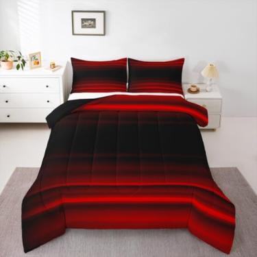 Imagem de Erosebridal Conjunto de edredom com estampa 3D, solteiro, moderno, para crianças, meninas, meninos, ombré, arte abstrata, brilhante, dégradé vermelho, preto, quente, macio