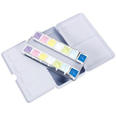 Imagem de Paleta vazia de latas de aquarela, caixa de lata de paleta de aquarela de viagem, caixa de tinta de metal com 52 grades pequenas, bandeja de mistura de tinta de arte de metal para artistas de tintas