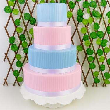 Imagem de Bolo Fake Cenográfico 4 Andares Rosa e Azul – EVA Texturizado para Festas e Decorações Bolo Falso Decorativo Infantil cha revelacao