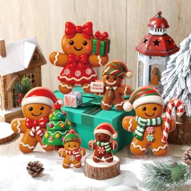 Imagem de 6 peças 20 cm extragrande decoração de homem de gengibre de Natal 3D estatuetas de pão de gengibre de madeira centro de mesa de centro de mesa rústica vintage bloco de decoração para festa de Natal