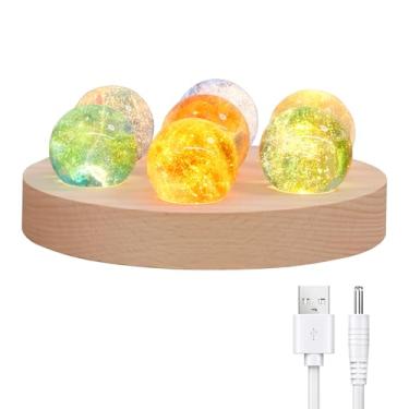 Imagem de Lâmpada de projeção de luz noturna de bola de cristal modelo de planeta com base de madeira LED decorativa para decoração de Natal, Ação de Graças, aniversário, quarto, sala de estar, estudo