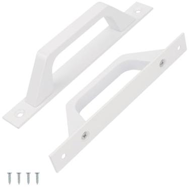 Imagem de Brosay Puxadores deslizantes de porta de celeiro preto de liga de alumínio com parafusos para porta de madeira portas de celeiro portões garagens galpão armário gaveta puxador 2 peças (branco)