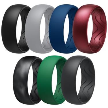 Imagem de Egnaro Anéis masculinos de silicone de 8 mm de largura e 2,5 mm de espessura, faixas elásticas pretas de borracha para remoção de ervas daninhas e sulcos respiráveis para treino de academia, 12.5-13