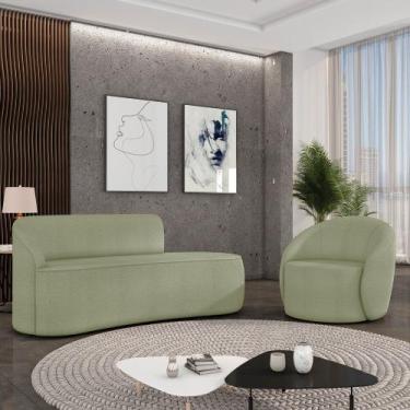 Imagem de Sofá 3 Lugares Orgânico 180cm Morgan e Poltrona Lua Bouclê Pistache D0