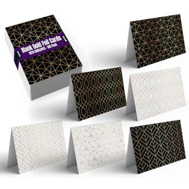 Imagem de Pacote com 100 cartões comemorativos para todas as ocasiões, cartões sortidos em branco, 10,16 x 15,24 cm, 6 elegantes desenhos geométricos em folha dourada, em branco no interior, da Better Office Products, com envelopes, pacote com 100