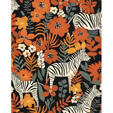 Imagem de Papel de parede Zebra Peel and Stick 44.5 cm x 998.2 cm Vintage Boho Animal Contact Paper colorido laranja floral mural de parede casa de banho vinil impermeável autoadesivo removível amigável para