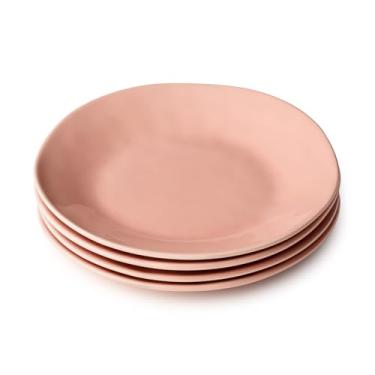 Imagem de Pratos de salada de grés Desert Rose 23 cm – Conjunto de 4 pratos laterais rosa modernos com acabamento brilhante – Utensílios de jantar duráveis para aperitivos, saladas, sobremesas e entretenimento