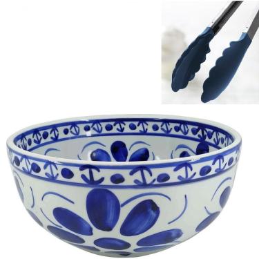 Imagem de Saladeira De Porcelana Pintada A Mão E Pegador - Colonial