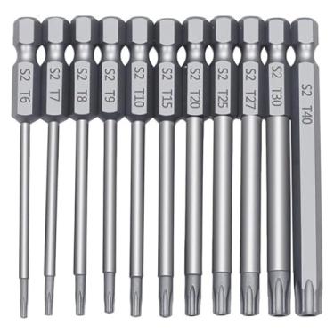 Imagem de BYYINGSUS Conjunto de brocas de segurança de cabeça chata à prova de adulteração para furadeira elétrica, adaptador de extensão magnética, broca de fenda hexagonal (11 peças Torx de 75 mm)