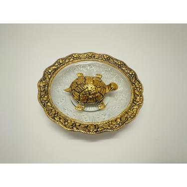 Imagem de Tartaruga dourada de latão com placa de vidro | Vitrine de tartaruga para boa sorte | Kachua para casa, escritório, sala de estar e hotel | Presente para namorada, ela, ele, mãe, pai, para Feng Shui e