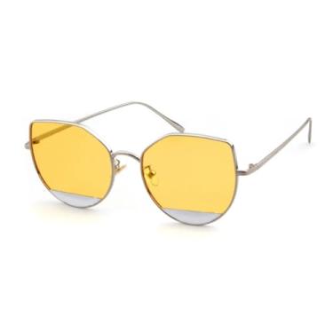 Imagem de VFDHN Óculos de sol retrô masculino e feminino, armação de metal, clássico, espelhado, prata, azul, lentes, tons de polígono (7)