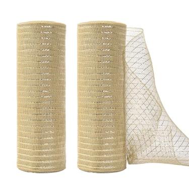 Imagem de LoomJoyz 2 rolos de 10 polegadas x 10 jardas (30 pés) fita de malha metálica champanhe claro com fita de malha de folha dourada para grinalda de guirlanda de Natal, decoração de casa e festa