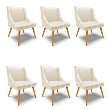 Imagem de Kit 6 Cadeiras Estofadas para Sala de Jantar Pés Palito Lia Sintético Bege - Ibiza