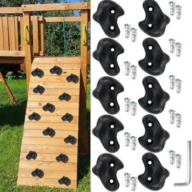 Imagem de KKYOYRE 10 suportes extra grandes para escalada de parede para crianças ou adultos, alças de escalada DIY com mini chave inglesa para playground interno e externo (preto)