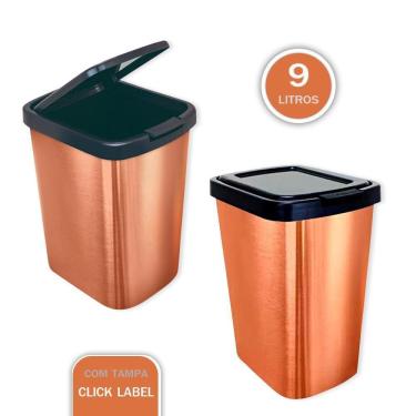 Imagem de Lixeira Cesto 9L Bronze, Vermelha Ou Inox Tampa Click Label