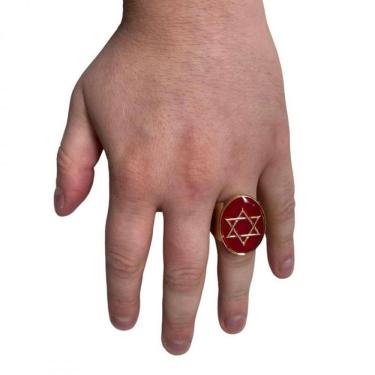 Imagem de Anel estrela davi vermelho 2,9 cm dourado metal