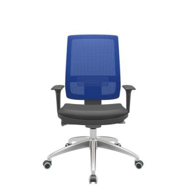Imagem de Cadeira Office Brizza Tela Azul Assento Vinil Preto Autocompensador Ba