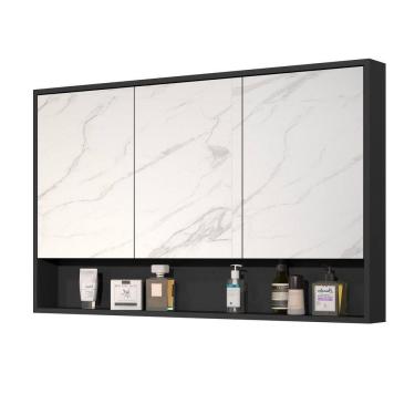 Imagem de Armário Banheiro 90Cm 3 Portas Com Espelho Hefesto Preto