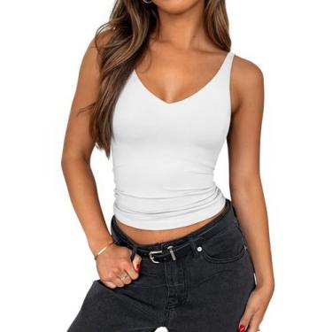 Imagem de Camiseta regata feminina PINKMSTYLE com decote em V sem mangas, branca