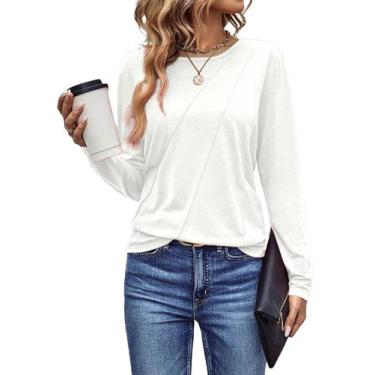 Imagem de Camiseta feminina EVALESS de manga comprida branca casual 2024 M