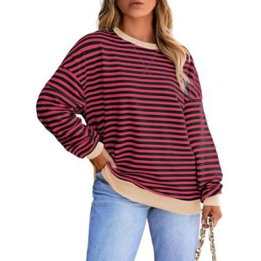 Imagem de Moletom feminino Eytino plus size, pulôver listrado, colorido, bloco d