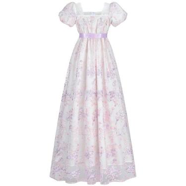 Imagem de Vestido de baile Regency FCCAM Bridgerton com mangas inchadas roxo - F