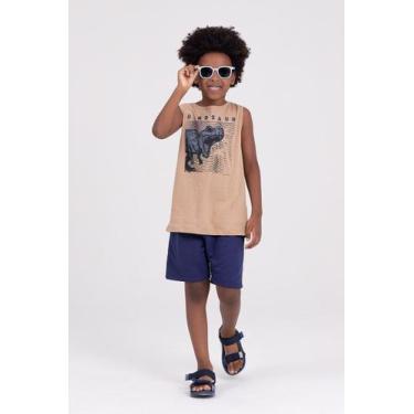 Imagem de Conjunto Regata Infantil Dinosaur Bege - Vida Costeira Oficial, 12, Be