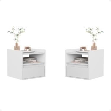 Imagem de Kit Mesa de Cabeceira Suspensa com Gaveta e Porta Basculante Design Moderno (Branco)