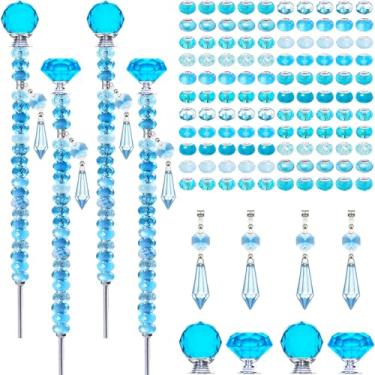 Imagem de Exway Kit de 100 peças de contas de jardim com contas de varinha de fada DIY com contas azuis claras de orifício grande, 4 hastes roscadas com tampa de cristal e 4 pingentes de cristal cintilante azul