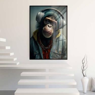Imagem de Quadro Decorativo com Moldura e Acrilico Cristal Vidro Macaco Rapper F