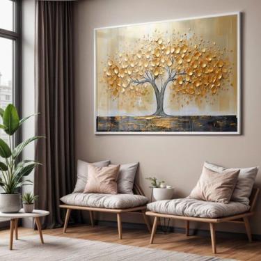 Imagem de Quadro com Moldura e Acrilico Cristal Vidro Sala Quarto Arvore Dourada