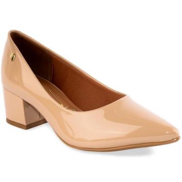 Imagem de Scarpin Vizzano Salto Médio Bloco Sapato Confortável, Bege verniz, 35