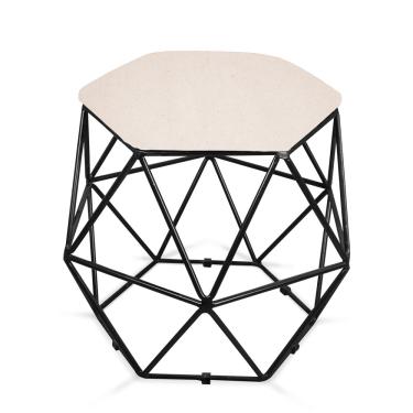 Imagem de Puff Aramado Hexágono Decorativo Industrial Preto com Linho Areia D03 - D'Rossi