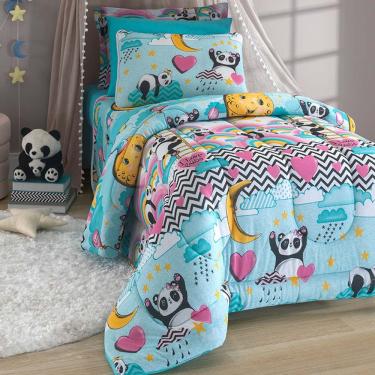 Imagem de Kit Edredom Alegria Dupla Face Solteiro 2 Peças Malha Estampada 100% Algodão - Panda Love