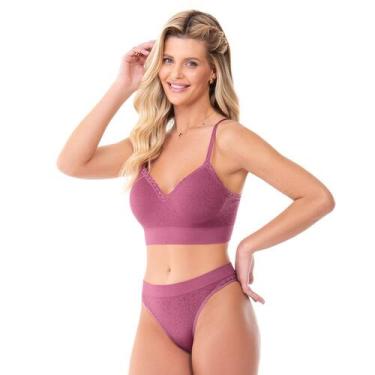 Imagem de Conjunto Sutiã Com Bojo e Calcinha Sem Costura Jacquard Flowers Dusty 