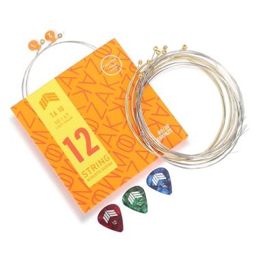 Imagem de MOOZAK Cordas de aço para violão acústico 12 cordas 80/20 bronze, durável e brilhante, 1ª e 2ª cordas extras, 3 palhetas incluídas – Ideal para presentes e todos os músicos