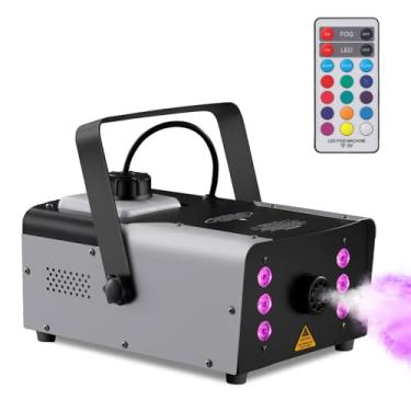 Imagem de Sunolga Máquina de neblina de Halloween de 900 W, luzes de LED RGB de 6 estágios com 7 cores e efeito estroboscópico, máquina de fumaça portátil de 3000 CFM com controle remoto sem fio para festas de casamento de Halloween ou decoração de casa