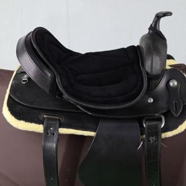 Imagem de YUZHANGHE Almofada de sela de cavalo almofada de sela longa ocidental para assento de equitação - estilo preto