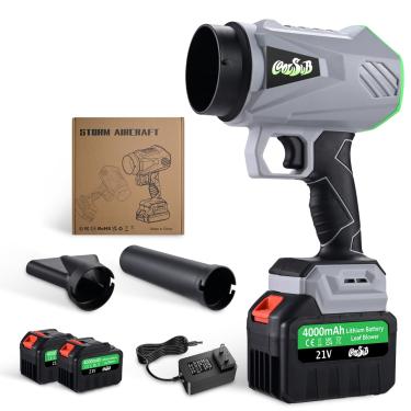 Imagem de CoolSub Soprador de folhas sem fio, espanador de ar compacto com motor sem escovas, 2 pilhas e carregador de 4,0 Ah, pequeno soprador turbo a jato para jardim doméstico verde