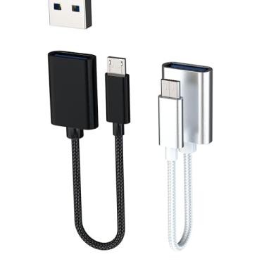 Imagem de Adaptador Micro USB OTG (pacote com 2) USB-A fêmea para micro USB macho para telefone Android, tablet, adaptador de computador, USB OTG 3.0, cabo conector, dados, drive externo, conversor de teclado