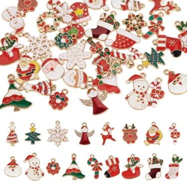 Imagem de Spritewelry Pingentes de Natal para fabricação de joias, pingentes de Natal esmaltados, ameixas, boneco de neve, pingentes de liga de inverno variados esmaltados para colar, pulseira e brinco, Metal