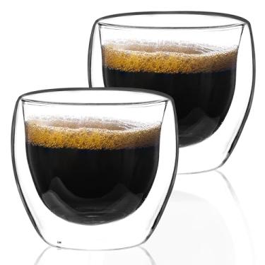 Imagem de Conjunto de 2 xícaras de café expresso de 150 ml, canecas de café de vidro de parede dupla, adequadas para máquina de café expresso e cafeteira, copos de café transparentes isolados, presentes para
